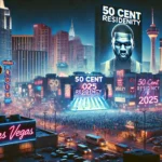 Афиша 50 Cent Residency 2025 в Лас-Вегасе на фоне вечернего города